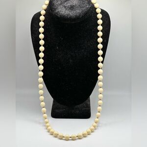 Vintage Gold Tone and Ivory Colored Monet Beaded Single Stand Necklace